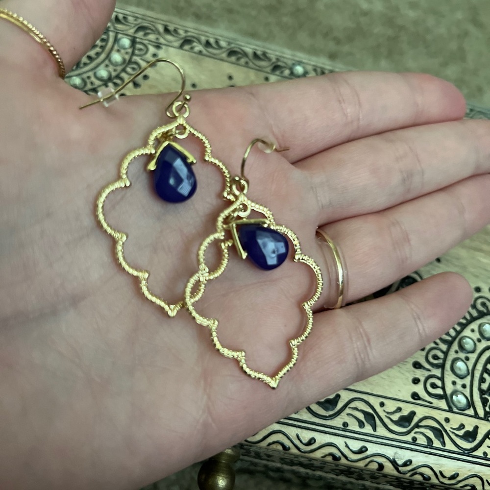 Blue/Gold Scallop Dangle Earrings